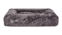 Orthopedic memory foam dog bed with pullover blanket cover displayed on a transparent background