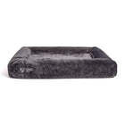 Dog bed with pullover blanket cover fully assembled on a white background
