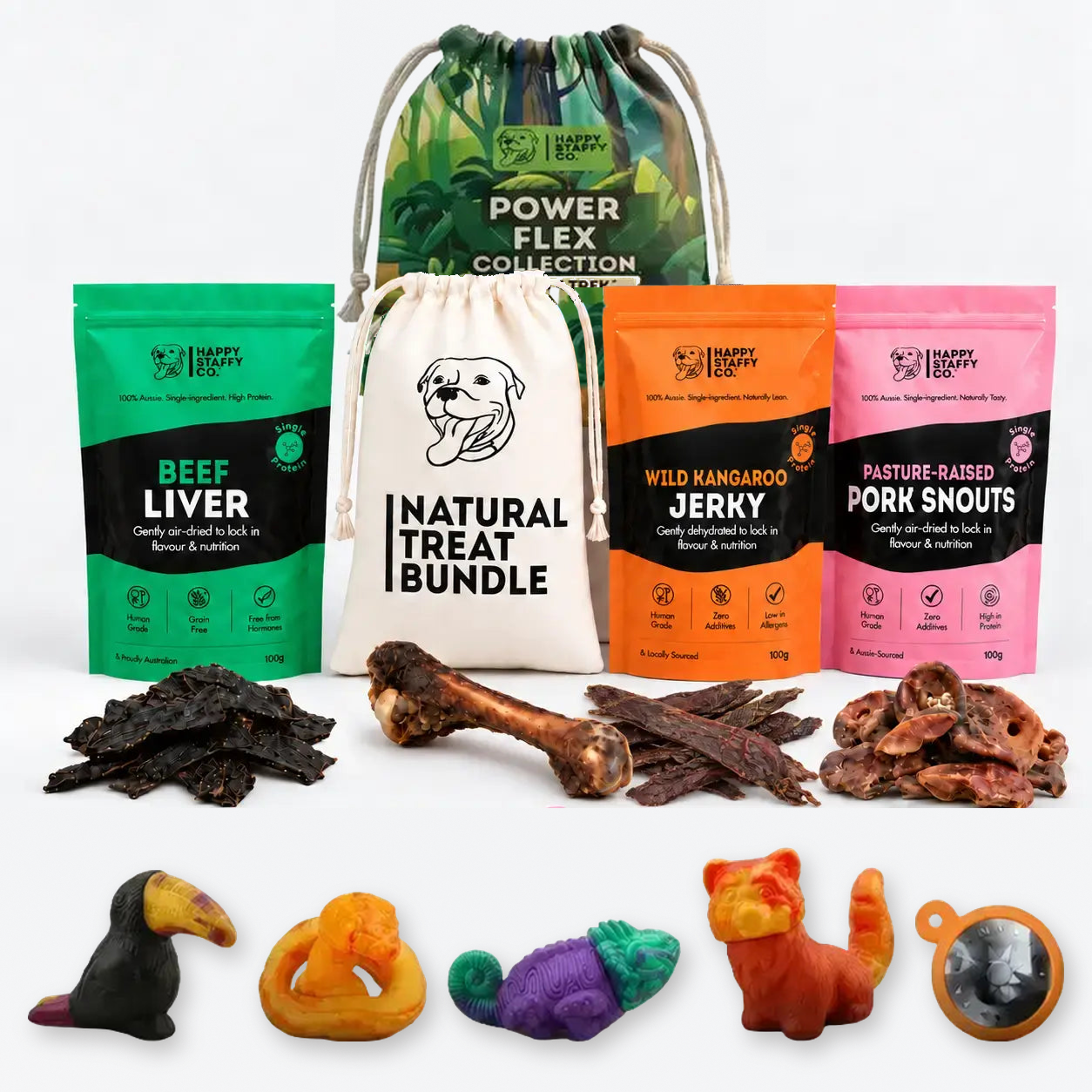 Treat & Toy Combo (PowerFlex Jungle Trek): Natural Treat Bundle with the PowerFlex Jungle Trek toys