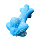 Bottom view of the blue Chewzilla Musical Bone showing textured ends for chewing.