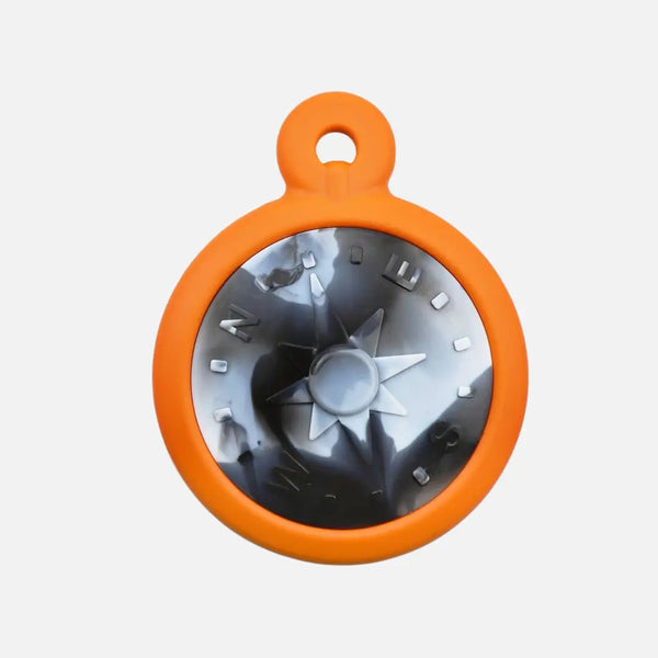 Orange compass-shaped dog chew toy