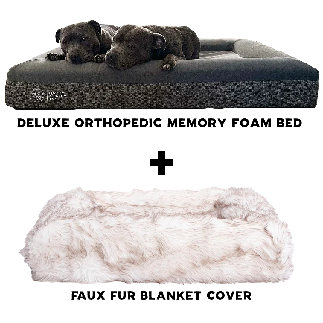 Orthopedic Memory Foam Bed + Faux Fur Blanket Cover